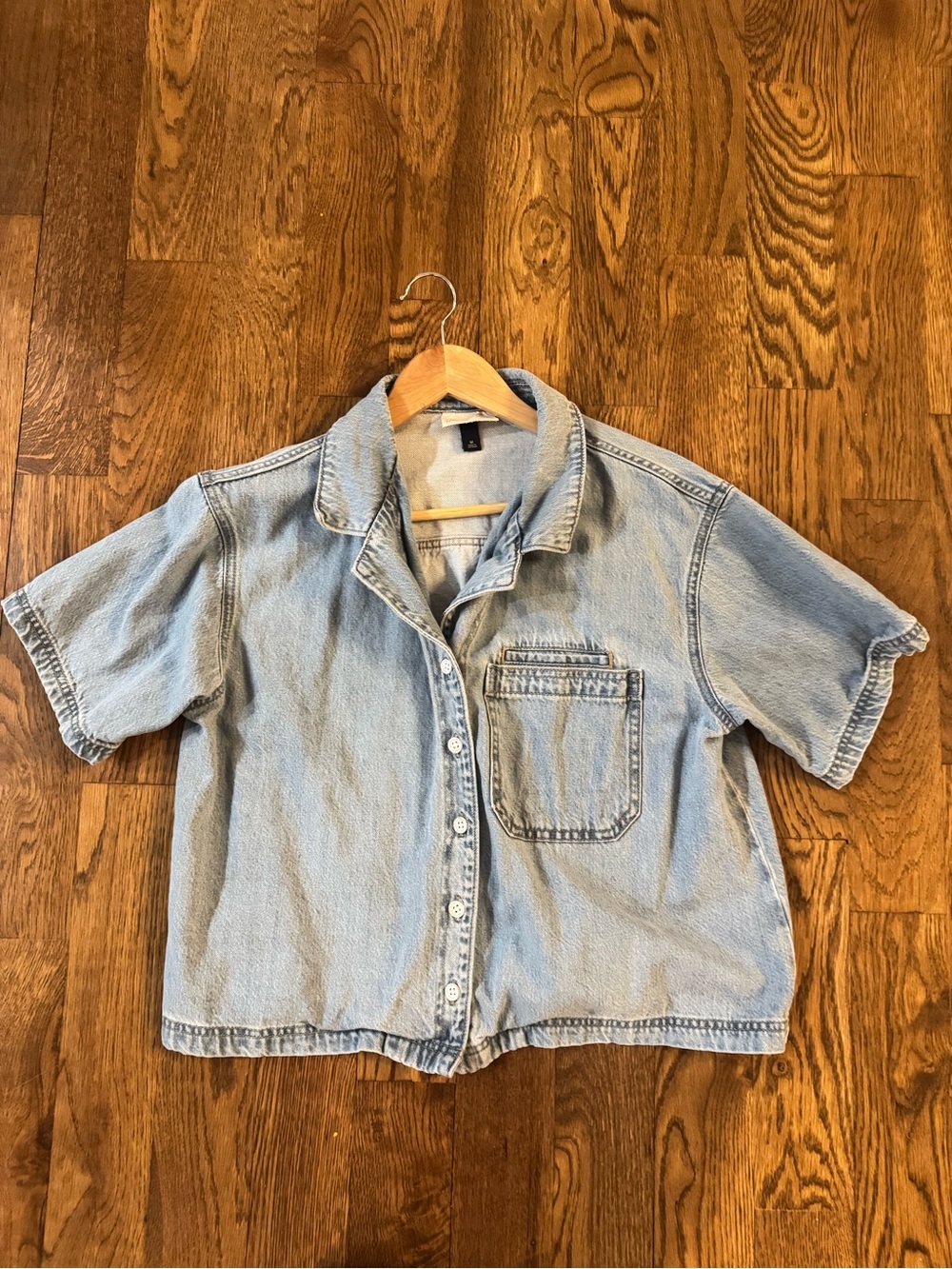 Target Light Blue Denim Shirt - Casual Short Sleeve Top